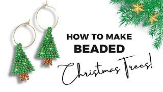 Brick Stitch Christmas Tree Earrings || Beginner Friendly Beading Tutorial