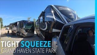 Tight Squeeze at Grand Haven State Park | RVing Michigan