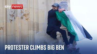 Security concerns raised after protester climbs Big Ben holding Palestinian flag