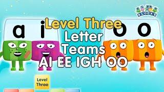 #BacktoSchool - Alphablocks Level Three | Letter Teams - AI EE IGH OO | Learn How to Read