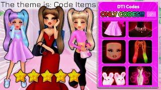 ONLY Wearing Free CODE ITEMS For EVERY THEME In DRESS TO IMPRESS! *SO HARD!!!* | ROBLOX Challenge