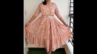 Georgette Peach Color Frock | Savi Designers