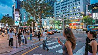 Rainy Day Walk in Lively Gangnam Main Street | Seoul Solo Travel 4K HDR