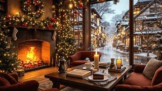 Christmas Jazz Instrumental Music & Fireplace Sounds to Relax Cozy Christmas Coffee Shop Ambience