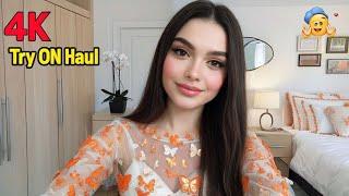 Sheer transparent Mesh Lingerie & Bikini Try-On Haul | Transparent Dresses & Fishnet Looks 4K