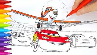 Draw CARS 3 LIGHTNING McQUEEN and DUSTY CROPHOPPER in PLANES Drawing and Coloring Pages | Tim Tim TV