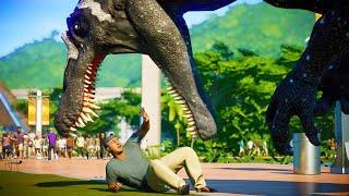 Jurassic World Evolution - T-Rex Vs Spinosaurus Breakout & Fight (T-Rex Fight Scene)