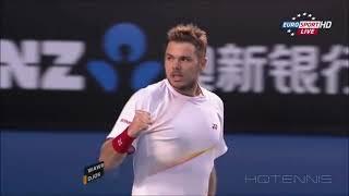 Amazing rally and shot by Stan Wawrinka vs Novak Djokovic Australian Open 2014