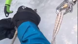 Equalizing an ice-climbing anchor with a quad-length runner by Vince Anderson/Skyward Mountaineering