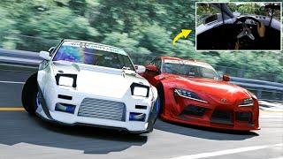 Toyota Supra and Nissan 180sx Tandem Touge Drifting l (4K) Assetto Corsa Steering Wheel Gameplay