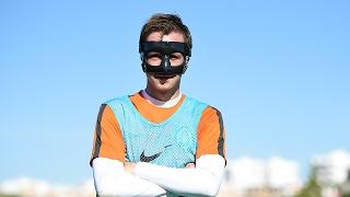 Bohdan Butko trains in the protective mask