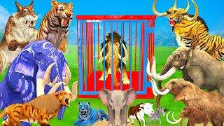 3 Giant Elephant Cow Buffalo vs 3 Zombie Tiger Lion Bull Attack Baby Elephant Zebra Saved By Mammoth