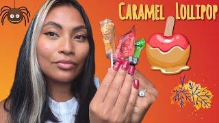 ASMR Caramel Apple Lollipops , Red Yellow Green , Tingly Mouth Sounds