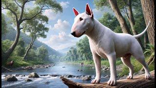 Bull Terrier Rambo in His Element: An Evening Walk by the Lake