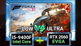 Forza Horizon 4 on i5 9400F + RTX 2060 Benchmark FPS Test 1080p Low vs Ultra Quality