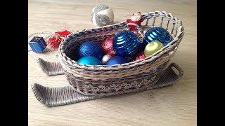 #8 DIY Newspaper Sleigh with decorations. Full weaving tutorial. ENGLISH SUBTITLES.