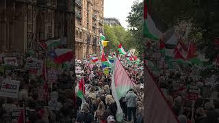 Hundreds of thousands march in London to mark one year since the start of Israel’s war on Gaza