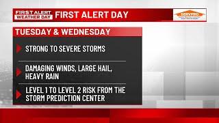 First Alert Forecast: Off and on storms chances Tuesday and Wednesday; First Alert Days in effect