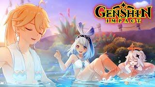 Aether & Mualani Hotspring Bath Animation Cutscene Genshin Impact 5.0