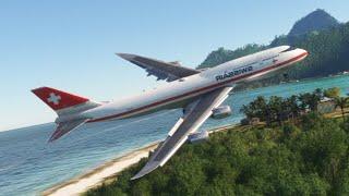 SWISS AIR Boeing 747 - scary landing - Small airport - melbourne