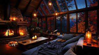 Colorful Autumn with Thunderstorm, Lightning, Rain & Crackling Fire Sound - Relax, Sleep, Study