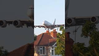 Emirates Airbus A380 glides gracefully towards Heathrow ️ #Emirates #AirbusA380 #SunsetApproach