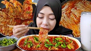 ceker kuah tanpa tulang dan jamur enoki pedas extra cabe | mukbang