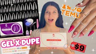 TRYING $9 GEL X DUPE NAIL KIT FROM TEMU | FULL COVER SOFT GEL NAIL TIPS | AFFORDABLE NAILS AT HOME