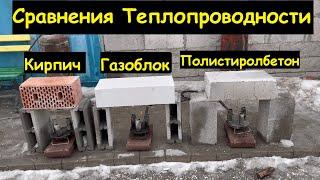 Сравнения теплопроводности Газоблока, Красного кирпича с Полистиролбетоном