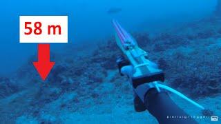 EXTREME 58 m - DEEP SPEARFISHING WITH PIERLUIGI LEGGERI - Pesca in apnea abissale