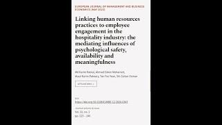 Linking human resources practices to employee engagement in the hospitality industry:... | RTCL.TV
