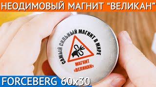  Неодимовый магнит диск Магнит Великан 60х30 мм | ОЧЕНЬ мощный магнит – сила до 126 кг