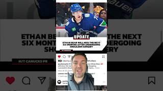 Ethan Bear of the Vancouver Canucks will miss the next six months after having shoulder surgery