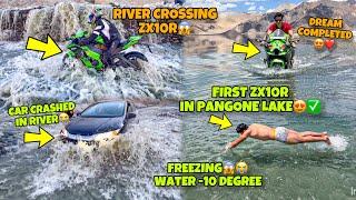 First Zx10r inside Pangong Lake Most Dangerous Water Crossing Preparation for Ladakh Ride