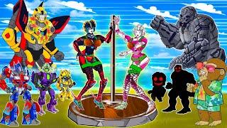 TRANSFORMERS ACTION FIGURES Cartoon 2D: Go On Vacation - Bumblebee, Rich Kong, Mom Arcee, Optimus!