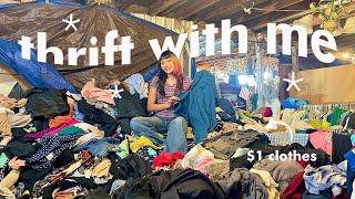 THRIFT WITH ME and shop a *HUGE* $1 clothes mountain!!!