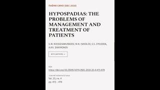 HYPOSPADIAS: THE PROBLEMS OF MANAGEMENT AND TREATMENT OF PATIENTS | RTCL.TV