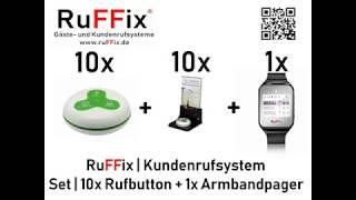 RuFFix ® das Original | Kundenruf System | 10x Funkbutton weiß/grün | 1x Funk-Armbandpager