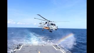 PHILIPPINE NAVY FRIGATE LIVE FIRE W/ AW159 ANTISUBMRINE WARFARE HELICOPTER 1ST TORPEDO LAUNCHED.