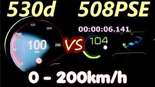 Peugeot 508 PSE 360HP vs BMW 530d 265HP Acceleration DragRace 0-200 100-200 km/h