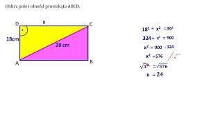 Oblicz pole i obwód prostokąta - 2. Twierdzenie Pitagorasa.