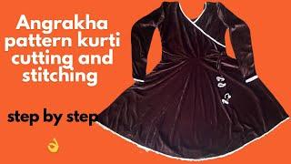 Angrakha style Umbrella Cut frock/ kurti cutting and stitching/New kurti design/trendy kurti design