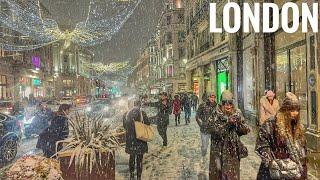 London SNOW Walk  Snowing Central London 2022 | London Best Christmas Lights tour in Snow