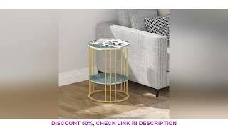 Sintered Stone End Table 2 Tier Coffee Table with Gold Frame Storage Side Table - Bedside Nightstand