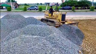 Best Operation! KOMATSU Bulldozer Operate Filling Soil Rock On Concrete Pipes & Lay Stone On The Top