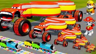 Big & Small Long Snake Lightning Mcqueen vs Trains | BeamNG.Drive