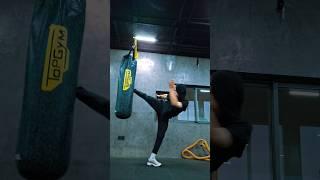 training on boxing bag