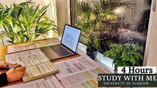 4 HOUR STUDY WITH ME on a RAINY NIGHT  | Background noise, Rain Sound, 10-min break, No Music