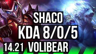 SHACO vs VOLIBEAR (JGL) | 8/0/5, Rank 3 Shaco, Legendary | EUW Challenger | 14.21