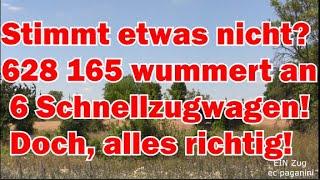 Stimmt etwas nicht?! 628 165 wummert an 6 Schnellzugwagen! Doch, alles richtig hier- es ist 628 165!